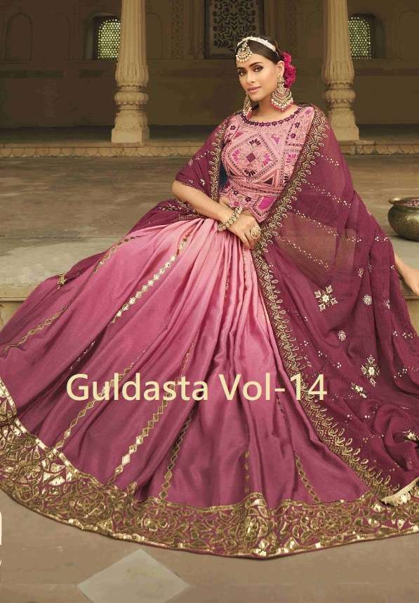 GULDASTA VOL -14 BY SHUBHKALA 2161 TO 2168 SERIES DESIGNER SILK WORK LEHENGAS