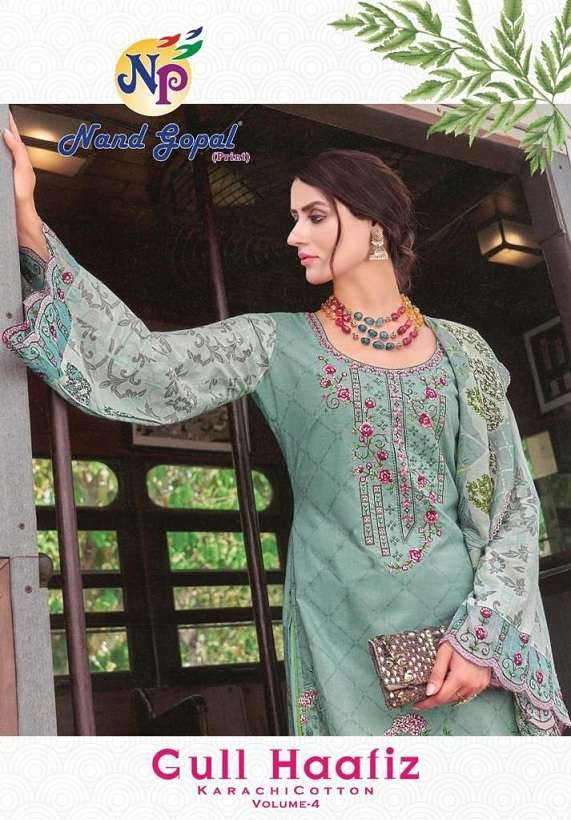 GULL HAAFIZ VOL-4 BY NAND GOPAL 4001 TO 4008 SERIES PURE COTTON PAKISTANI DRESSES