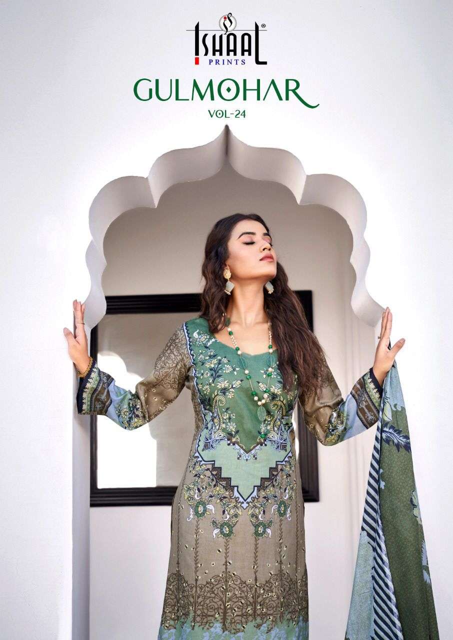 GULMOHAR VOL-24 BY ISHAAL PRINTS 24001 TO 24010 SERIES LAWN COTON PAKISTANI DRESSES