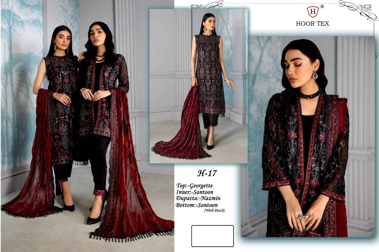 H-17 HIT DESIGN BY HOOR TEX FAUX GEORGETTE EMBROIDERY PAKISTANI DRESS