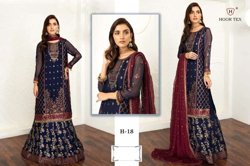 H-18 HIT DESIGN BY HOOR TEX GEORGETTE EMBROIDERY SEQUENCE PAKISTANI DRESS