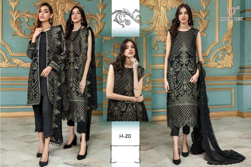 H-20 HIT DESIGN BY HOOR TEX FAUX GEORGETTE EMBROIDERY PAKISTANI DRESS