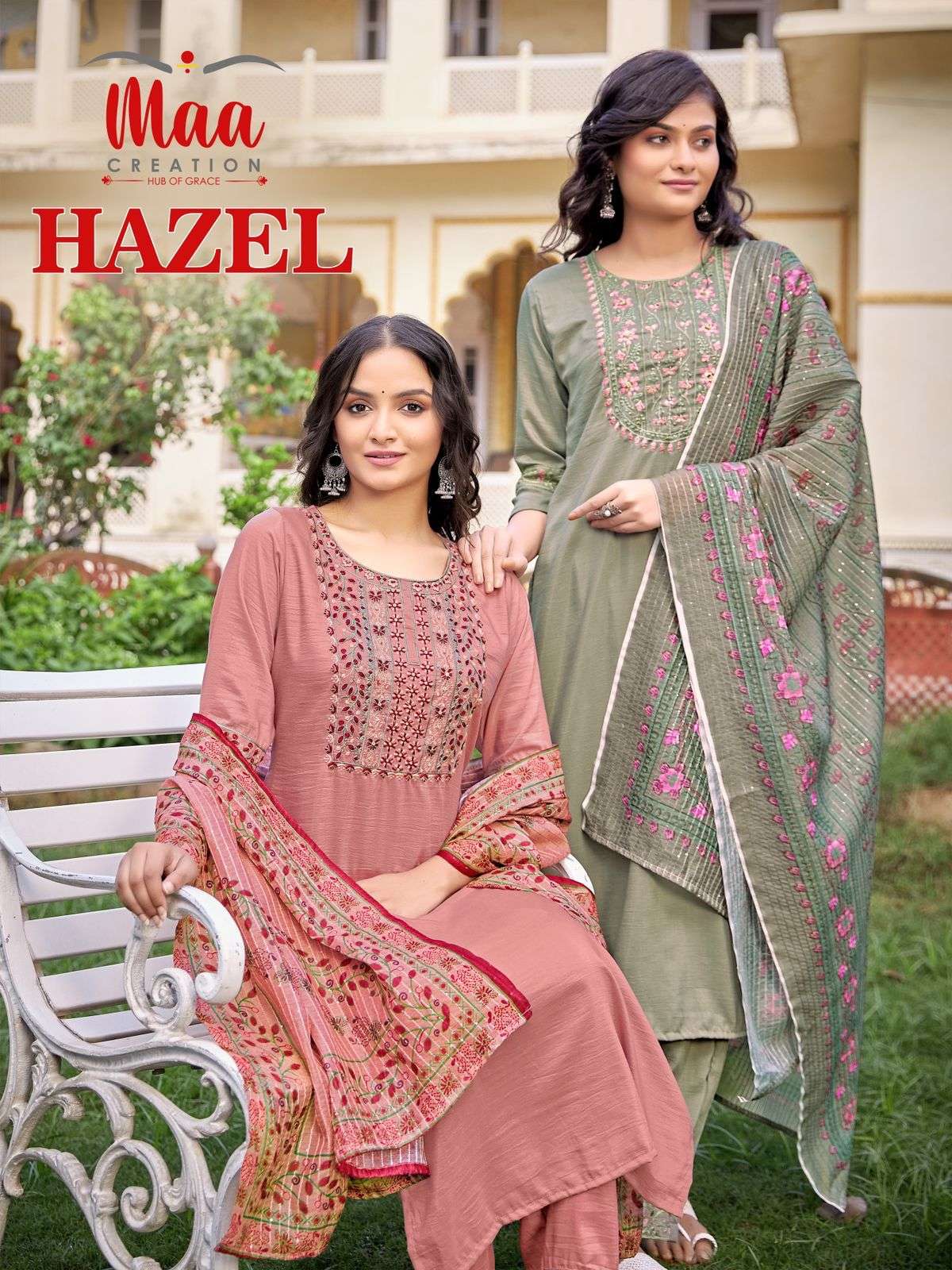 HAZEL BY MAA CREATION 1001 TO 1004 SERIES CHINON SILK WORK STITCHED DRESSES