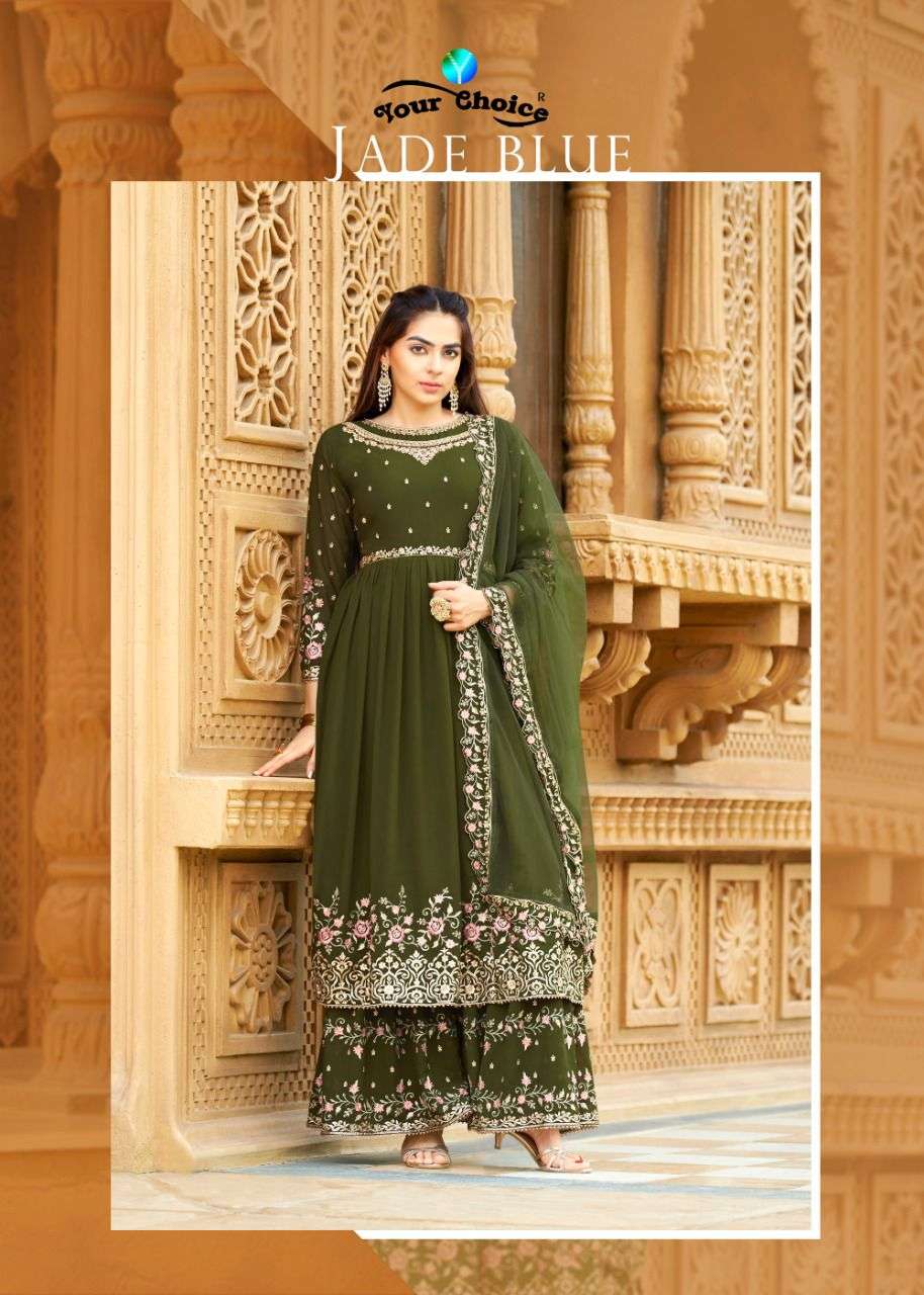 JADE BLUE BY YOUR CHOICE 4327 TO 4332 SERIES BLOOMING GEORGETTE SHARARA DRESSES