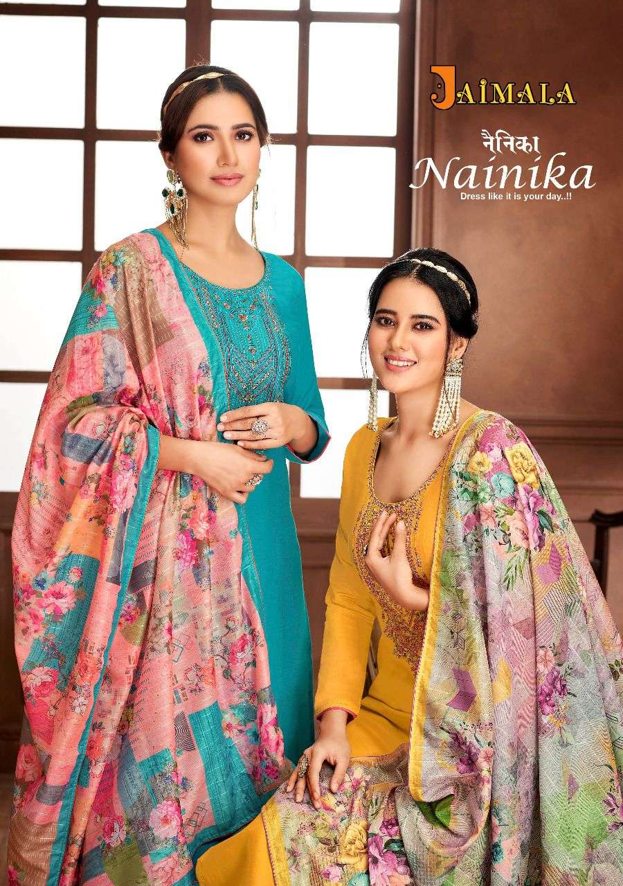 JAIMALA NAINIKA BY ALOK SUIT 1068-001 TO 1068-006 SERIES PURE ZAM EMBROIDERY DRESSES