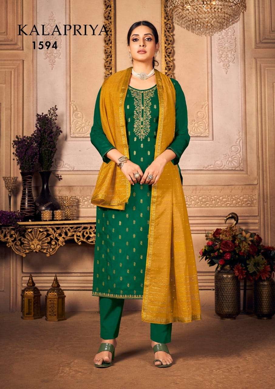 KALAPRIYA BY TRIPLE A 1391 TO 1396 SERIES PURE DOLA JACQUARD WORK DRESSES