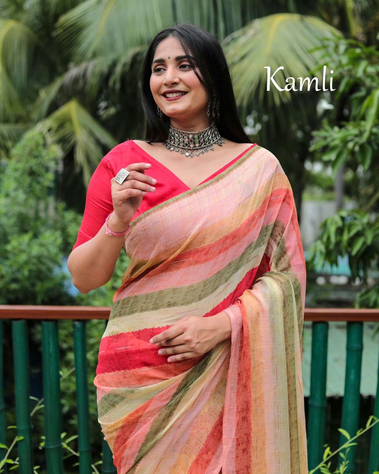 KAMLI BY ASLIWHOLESALE MOSS CHIFFON WORK PRINT SAREES