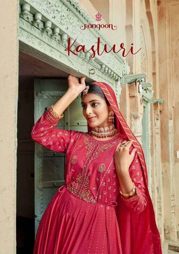 KASTURI BY RANGOON 4001 TO 4004 SERIES RAYON EMBROIDERY STITCHED DRESSES