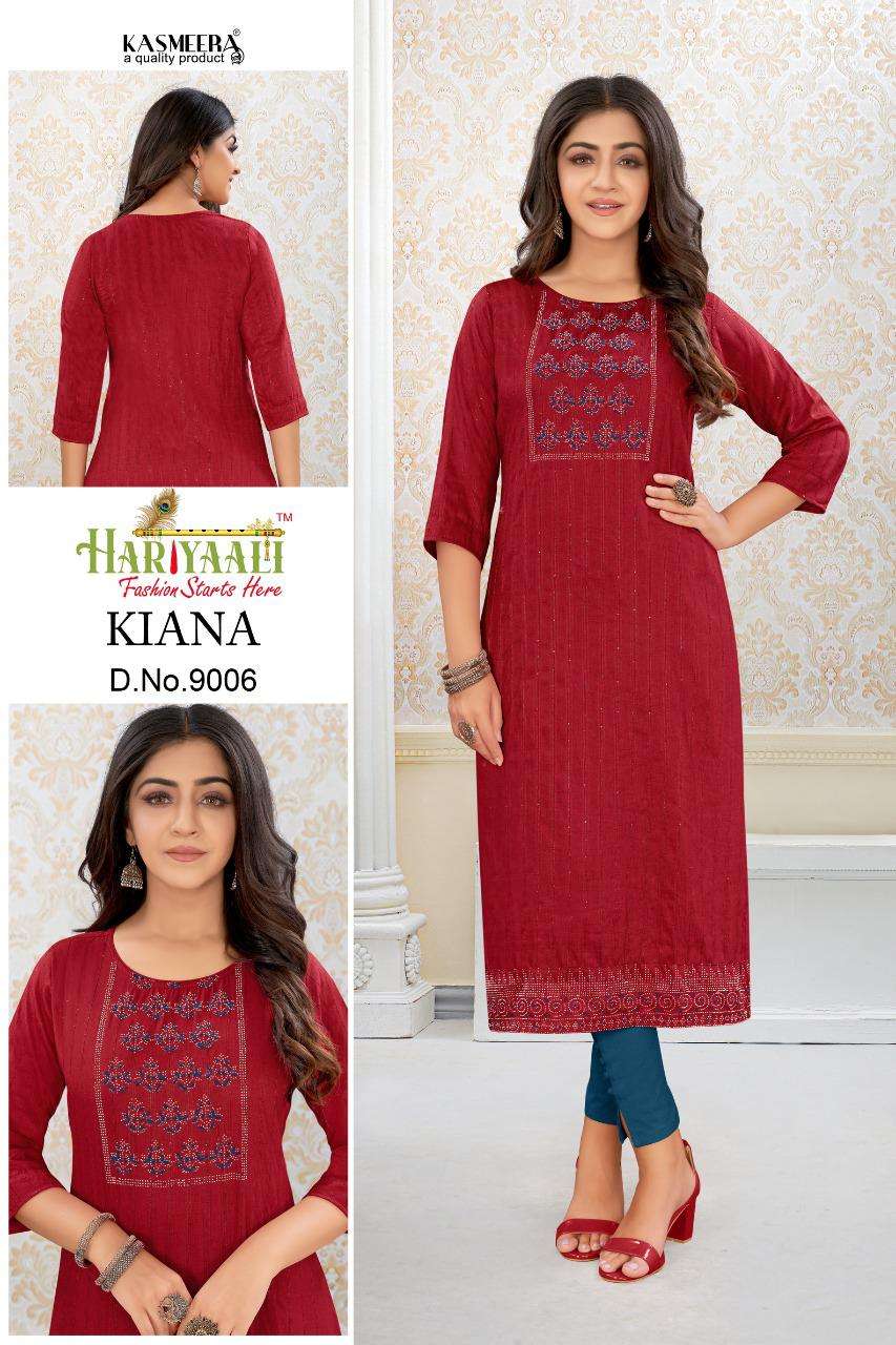 KIANA BY HARIYAALI 9000 TO 9008 SEIRES DESIGNER CHINON SEQUENCE KURTIS