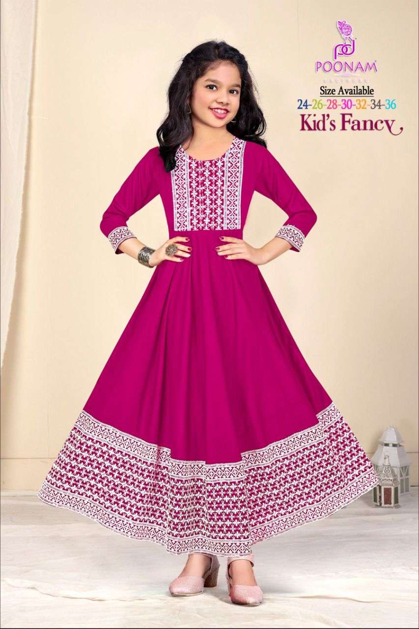 KIDS FANCY BY POONAM DESIGNER DESIGNER RAYON CHIKAN WORK KIDS GOWNS