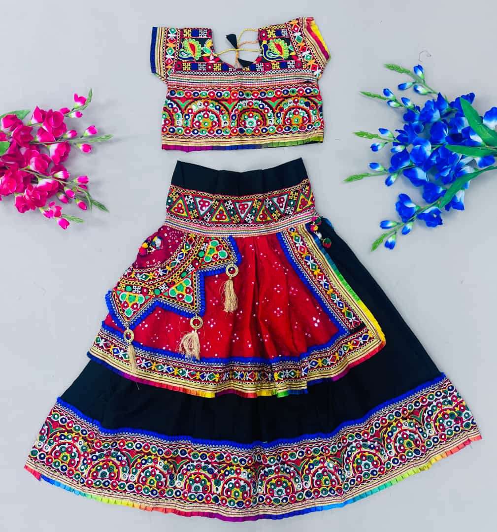 KIKU VOL-2 BY ASLIWHOLESALE COTTON PRINT EMBROIDERY KIDS NAVRATRI LEHENGAS