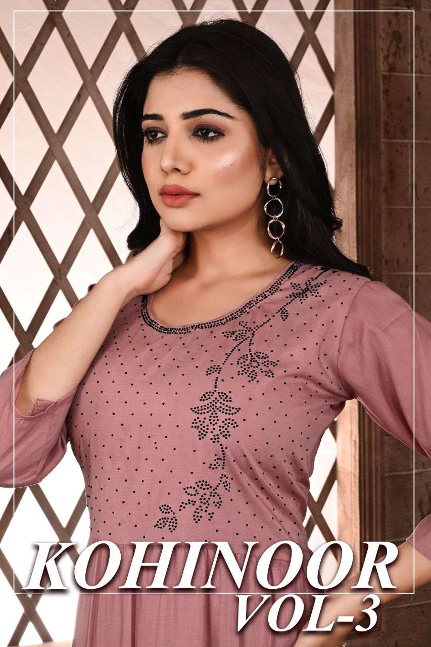 KOHINOOR VOL-3 BY ASLIWHOLESALE 1001 TO 1008 SERIES CHINON SILK KURTIS