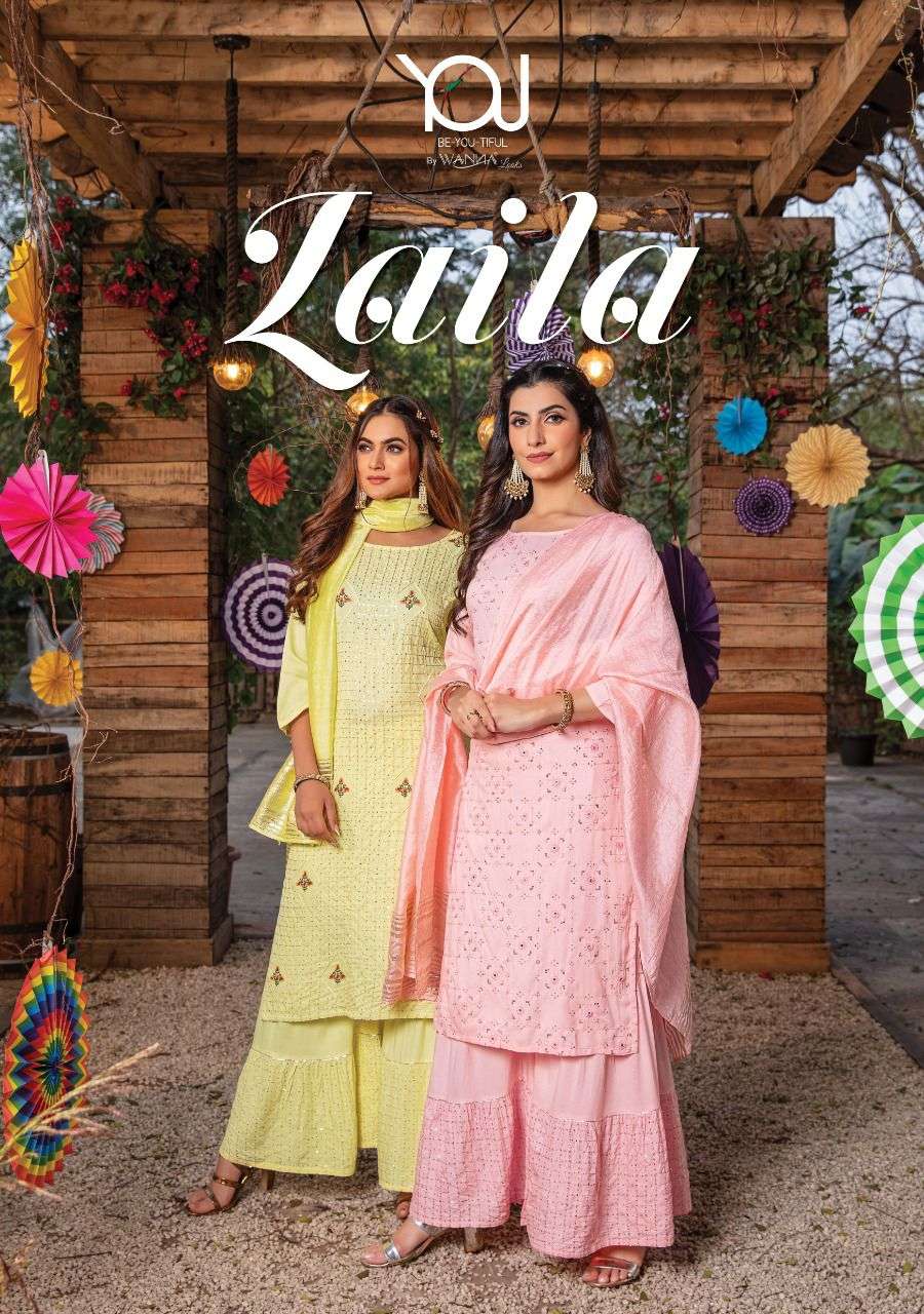 LAILA BY WANNA LOOKS 101 TO 106 SERIES PURE RAYON EMBROIDERY SHARARA DRESSES