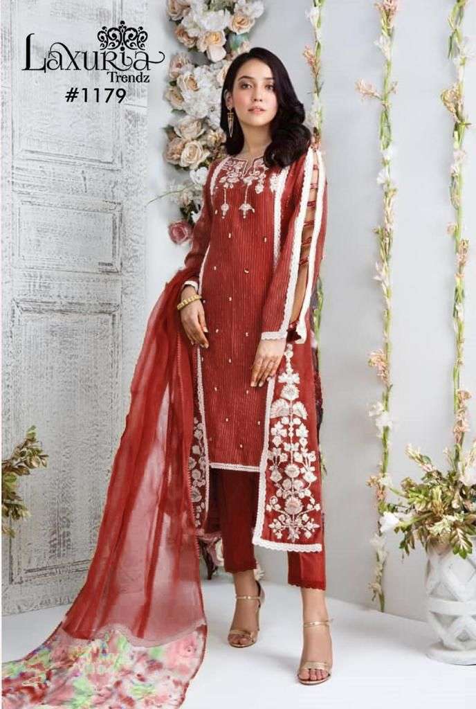 LAXURIA 1179 RED BY LAXURIA TRENDZ FAUX GEORGETTE EMBROIDERY STITCHED DRESS