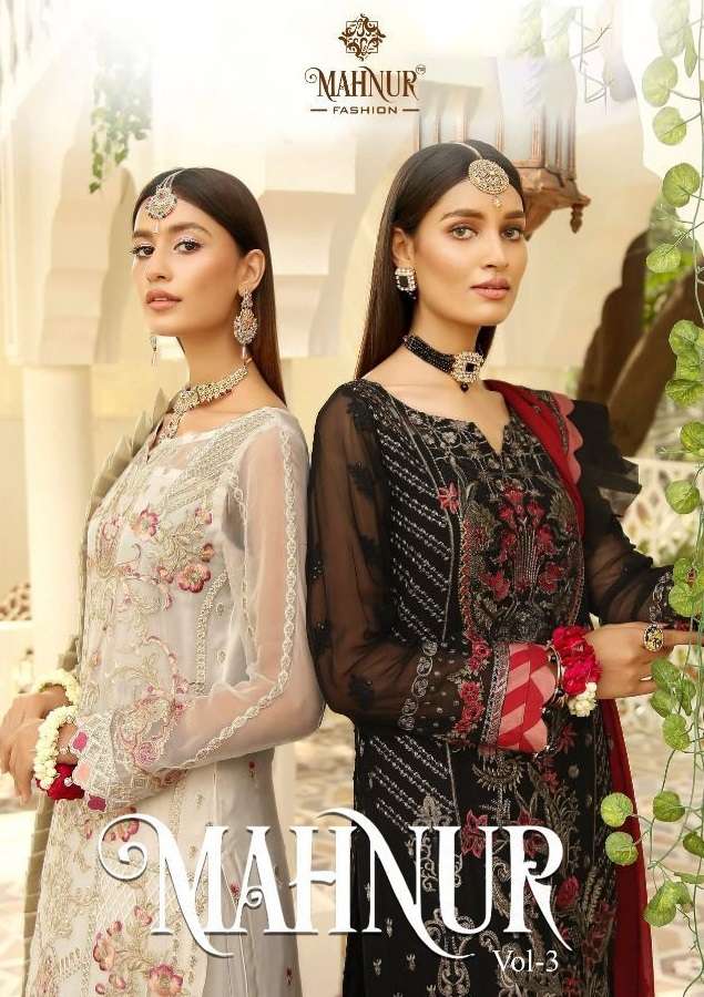 MAHNUR VOL-3 BY MAHNUR FASHION 3001 TO 3002 SERIES GEORGETTE EMBROIDERY DRESSES