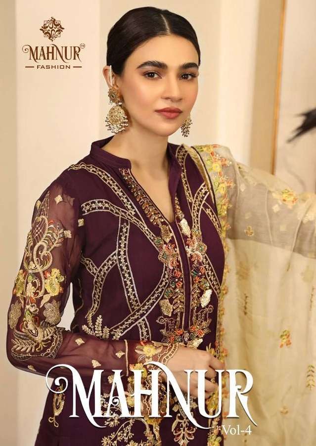 MAHNUR VOL-4 BY MAHNUR FASHION 4001 TO 4003 SERIES GEORGETTE EMBROIDERY PAKISTANI DRESSES