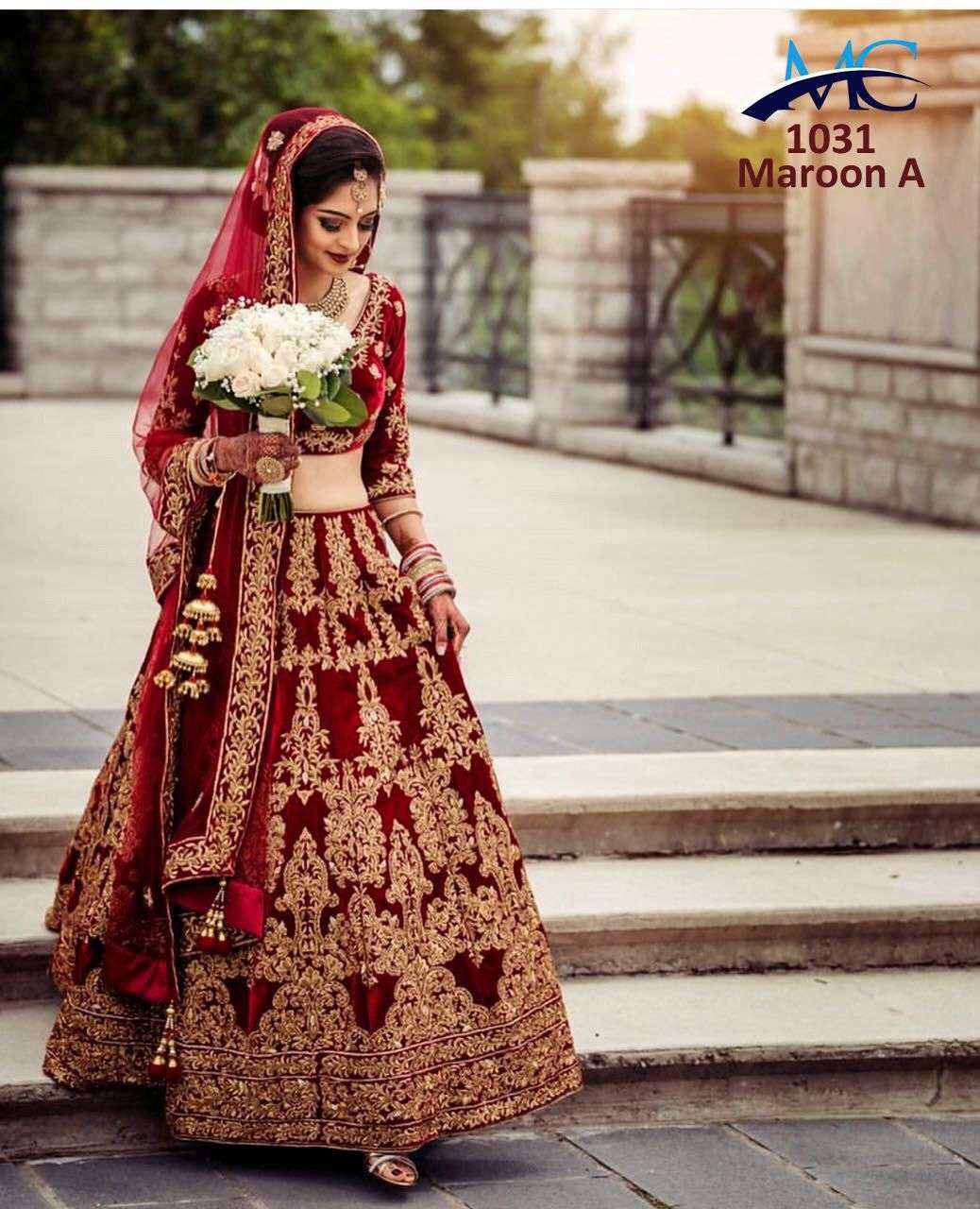 MC-1031 COLOURS BY ASLIWHOLESALE VELVET EMBROIDERY BRIDAL LEHENGAS