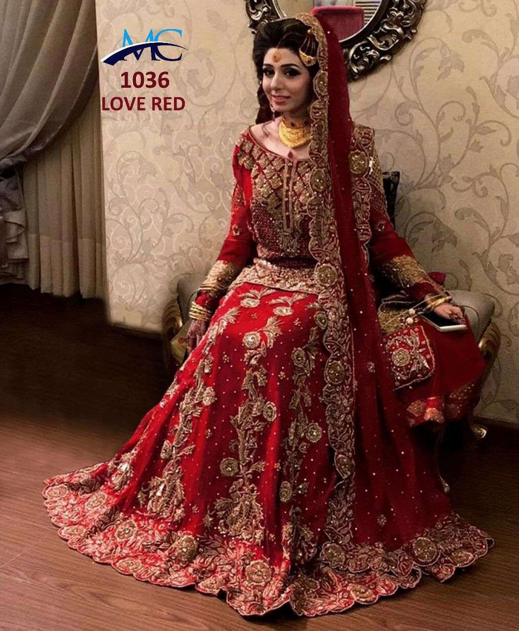 MC-1036 HIT DESIGN BY MANSI CREATION PURE FRENCH CRAPE EMBROIDERY BRIDAL LEHENGA