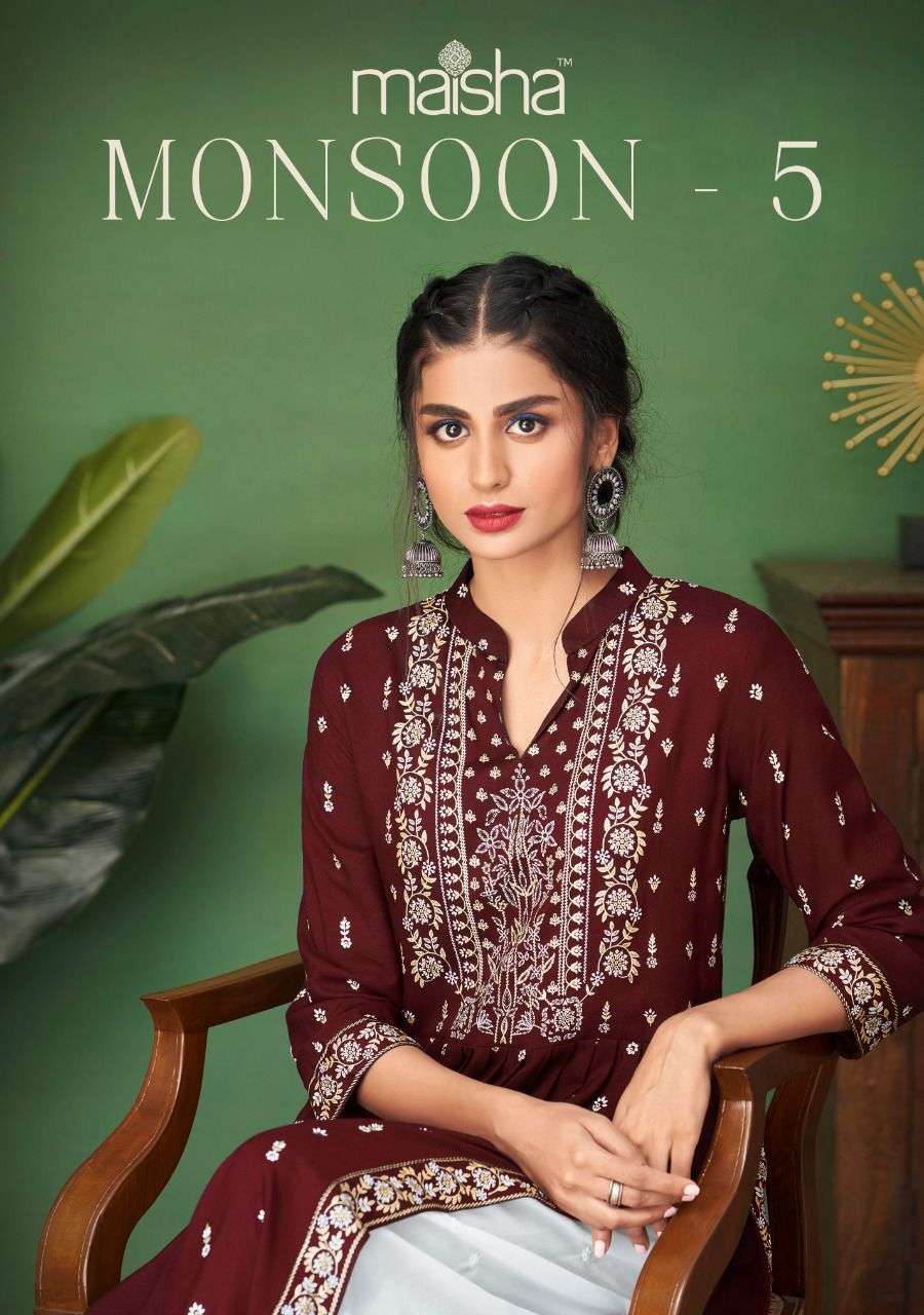 MONSOON VOL-5 BY MAISHA 3241 TO 3245 SERIES RAYON KURTIS WITH PALAZZO