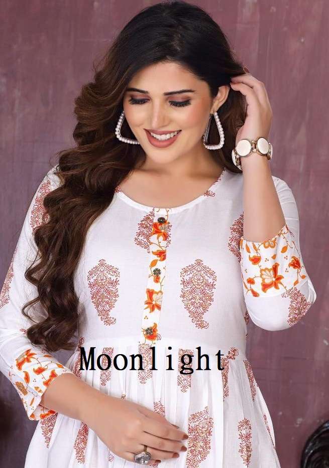 MOONLIGHT BY ASLIWHOLESALE 101 TO 108 SERIES RAYON PRINT KURTIS