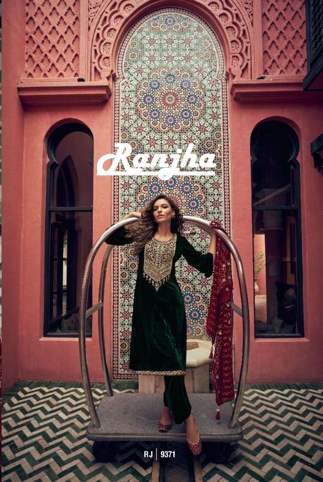 MOR BAGH RANJHA BY AASHIRWAD CREATION 9371 TO 9375 VELVET EMBOIDERY DRESSES