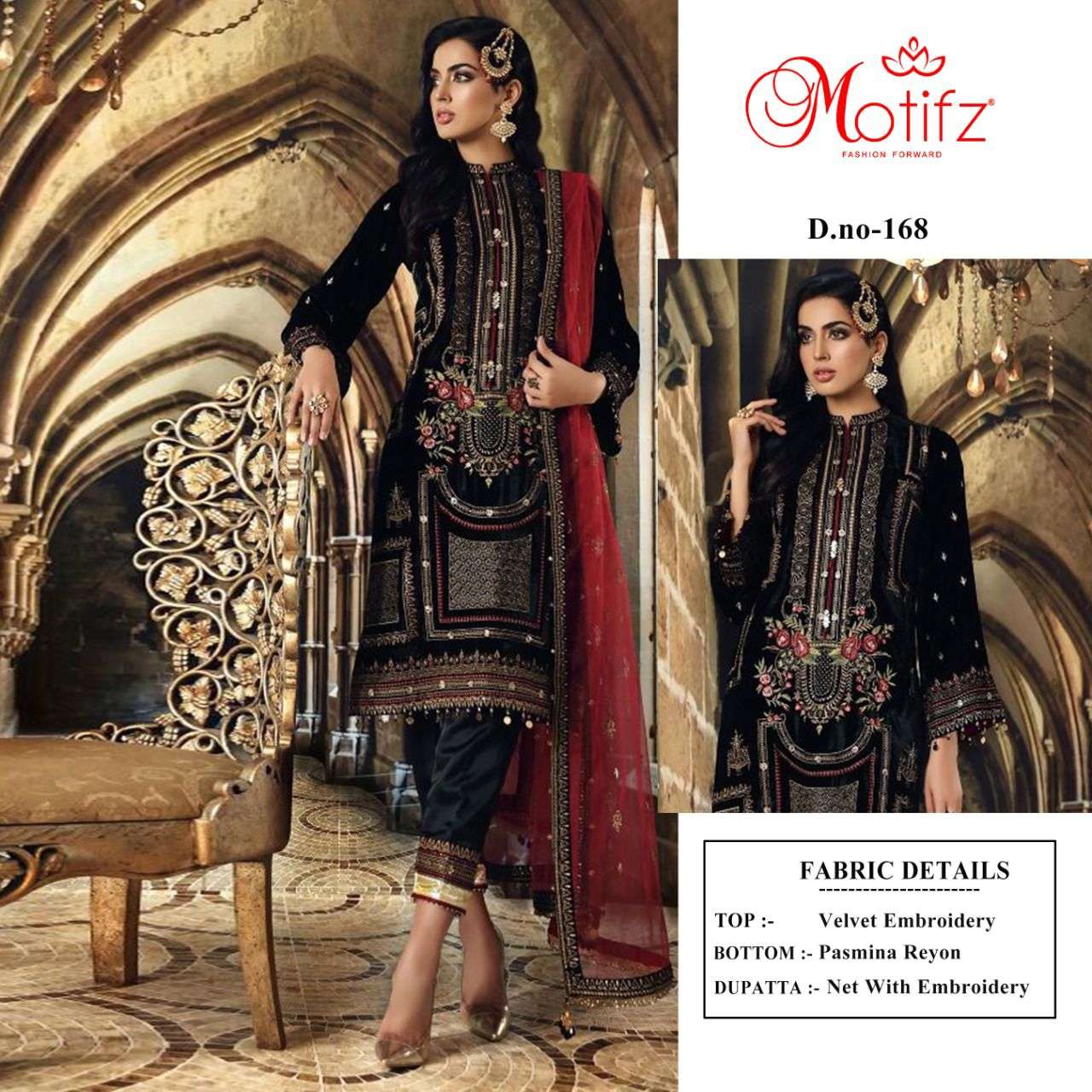 MOTIFZ 168 HIT DESIGN BY ASLIWHOLESALE VELVET EMBROIDERY DRESSES