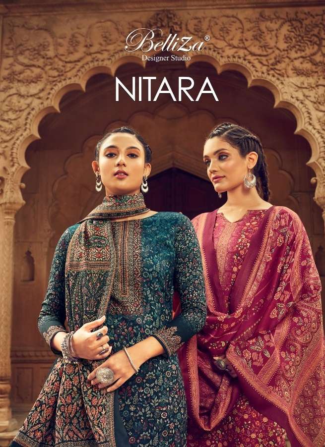 NITARA BY BELLIZA 731-001 TO 731-008 SERIES PURE PASHMINA PRINT DRESSES