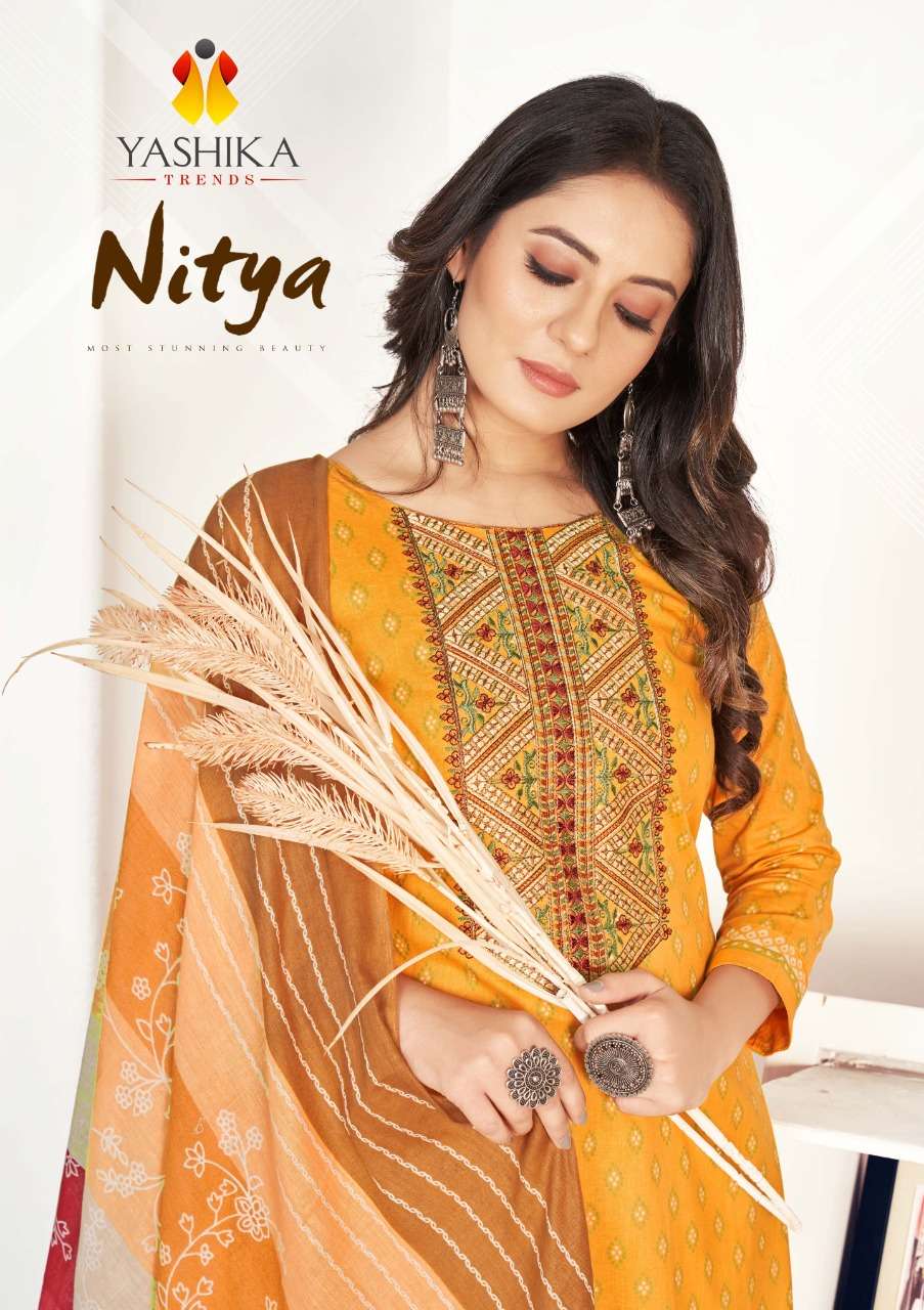 NITYA BY YASHIKA TRENDZ 1001 TO 1006 SERIES COTTON PRINT EMBROIDERY DRESSES