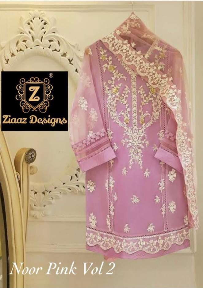 NOOR PINK VOL-2 BY ZIAAZ DESIGNS ORGANZA EMBROIDERY STITCHED DRESS