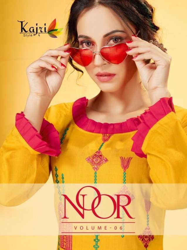 NOOR VOL-6 BY KAJRI STYLE 6001 TO 6008 SERIES RAYON EMBROIDERY KURTIS