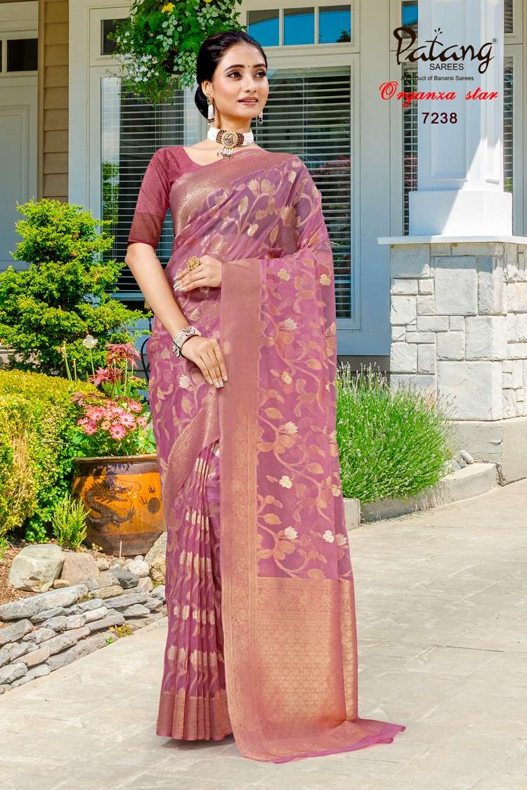 ORGANZA STAR BY PATANG SAREES 7235 TO 7240 SERIES ORGANZA JACQUARD SAREES