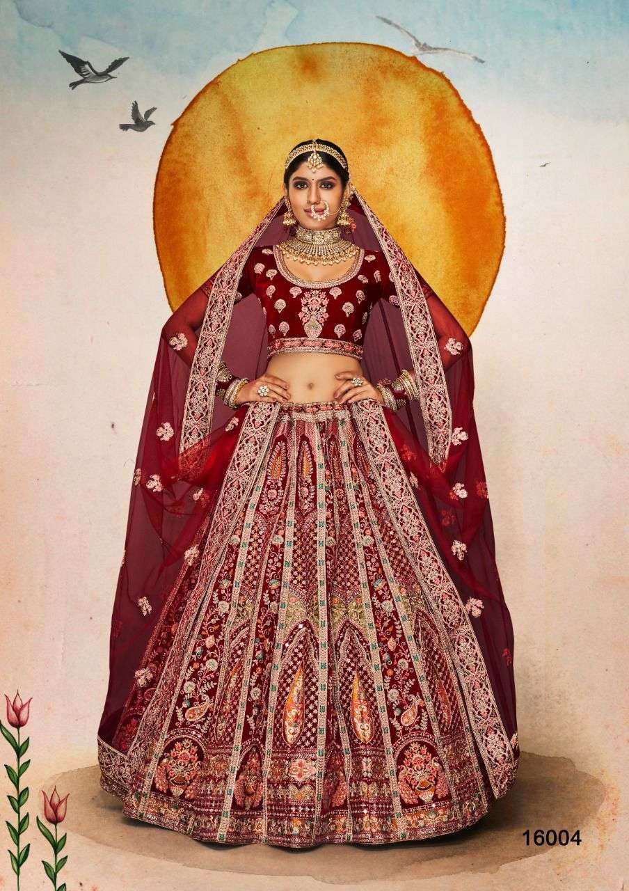 PRATHA VOL-3 BY ARYA DESIGNS 16001 TO 16006 SERIES VELVET HEAVY EMBROIDERY LEHENGAS