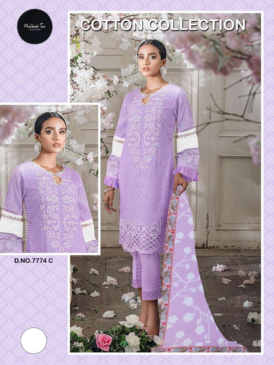 PURPLE BEAUTY VOL-1 BY MEHBOOB TEX CAMBRIC COTTON EMBROIDERY DRESS