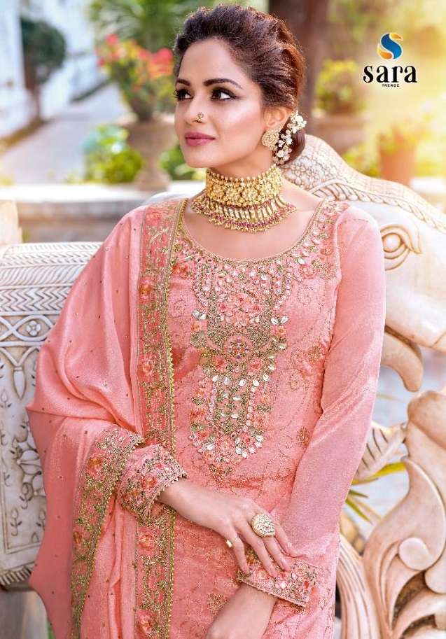 PUSHPA BY SARA TRENDZ 1001 TO 1004 SERIES CHINON EMBROIDERY SHARARA DRESSES