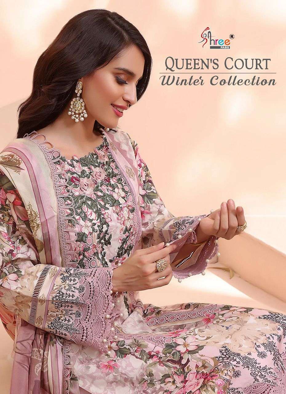 QUEENS COURT WINTER COLLECTION BY SHREE FABS 2385 TO 2389 SERIES PASHMINA PRINT DRESSES