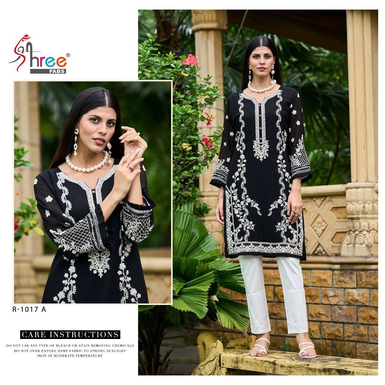 R-1017 HITS BY SHREE FABS R-1017 A TO R-1017 B SERIES GEORGETTE EMBROIDERY TUNICS