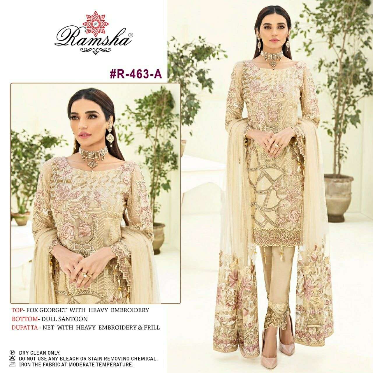 R-463 HIT DESIGN BY RAMSHA GEORGETTE EMBROIDERY PAKISTANI DRESS