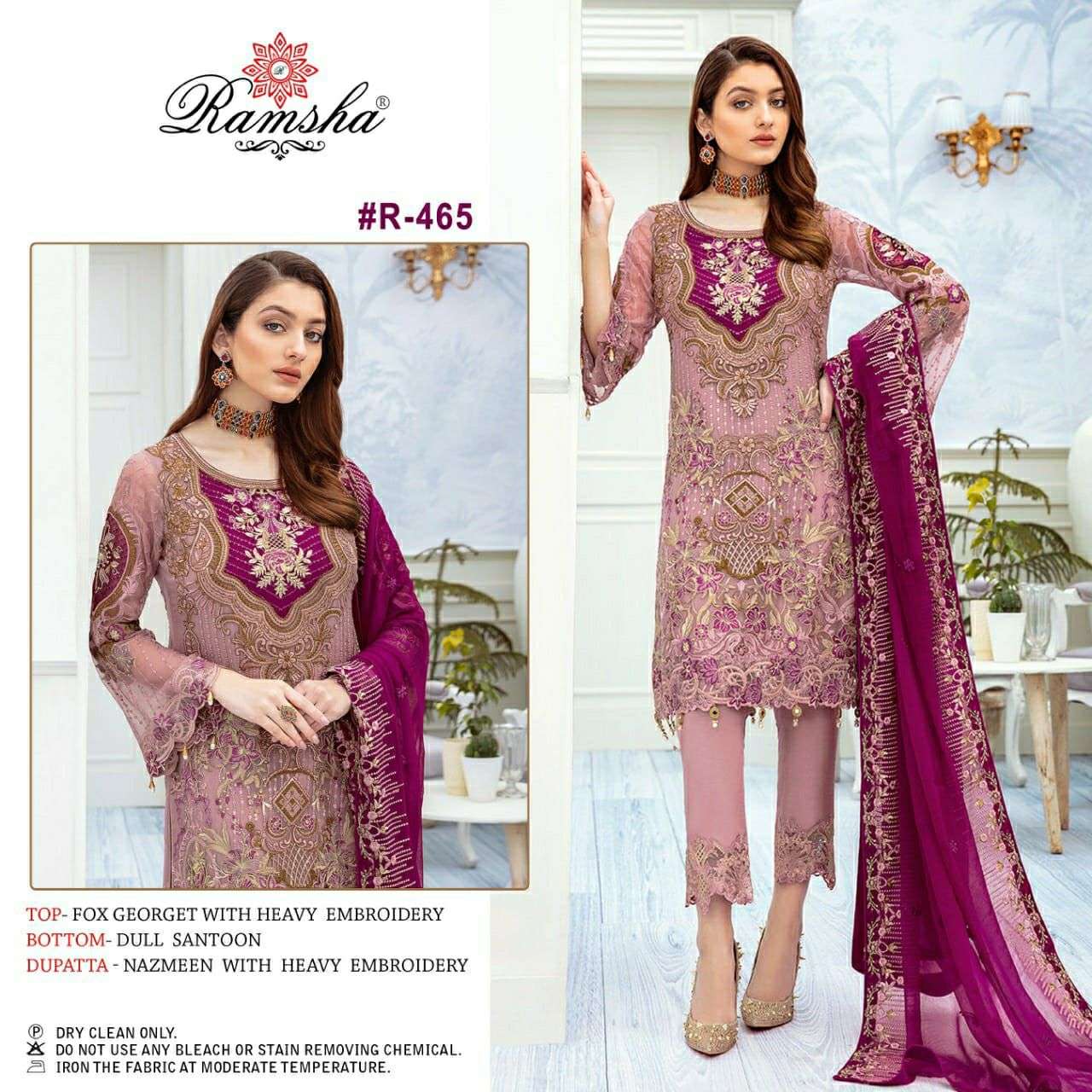 R-465 HIT DESIGN BY RAMSHA FAUX GEORGETTE EMBROIDERY PAKISTANI DRESS