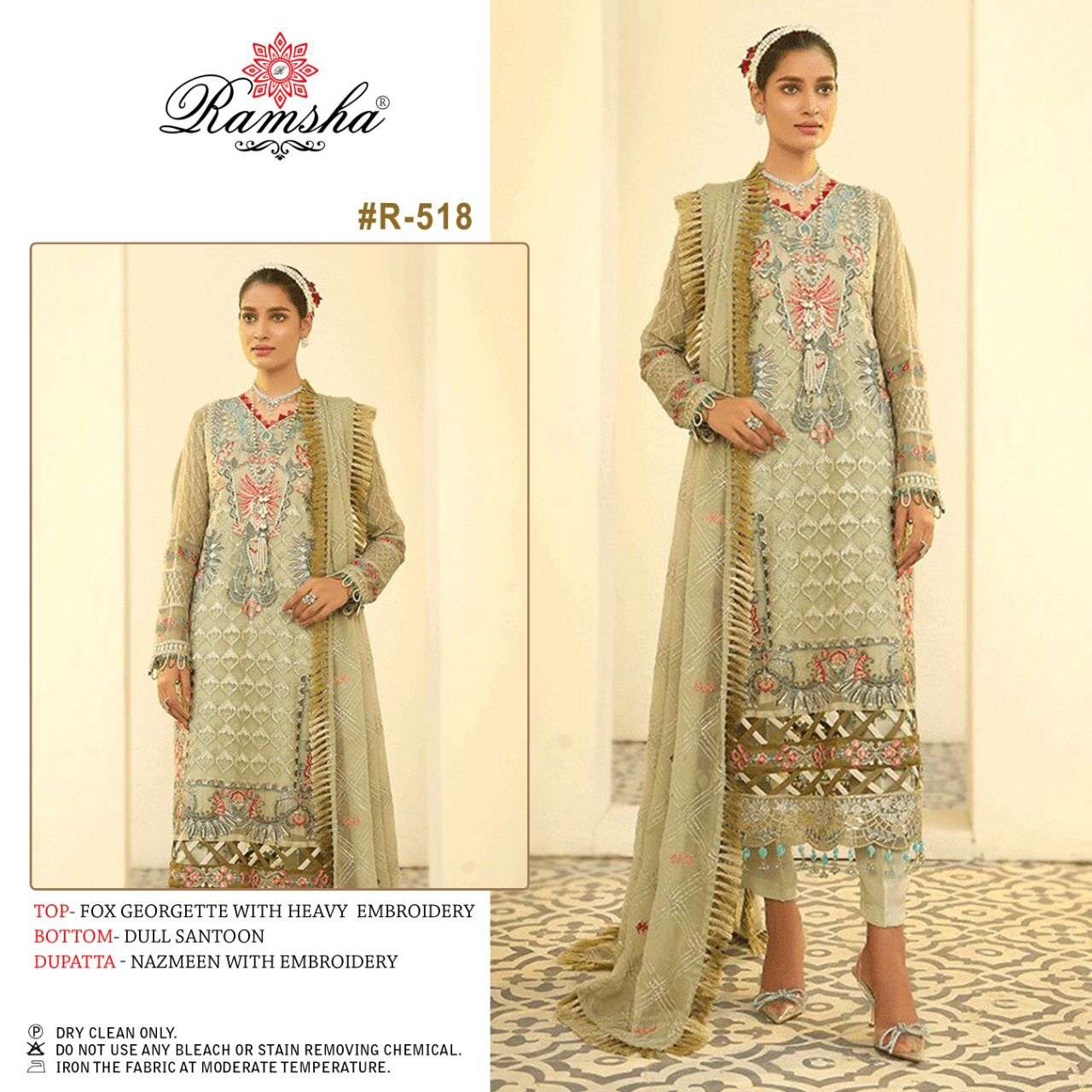 R-518 HIT DESIGN BY RAMSHA GEORGETTE EMBROIDERY PAKISTANI DRESSES