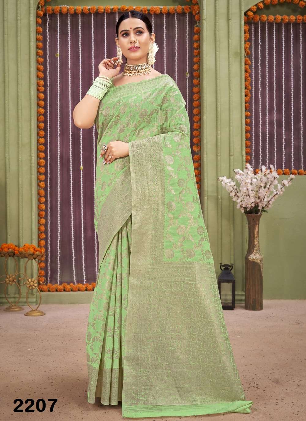 RAJNIGANDHA BY SANGAM PRINTS 2203 TO 2208 SERIES DESIGNER LINEN SAREES