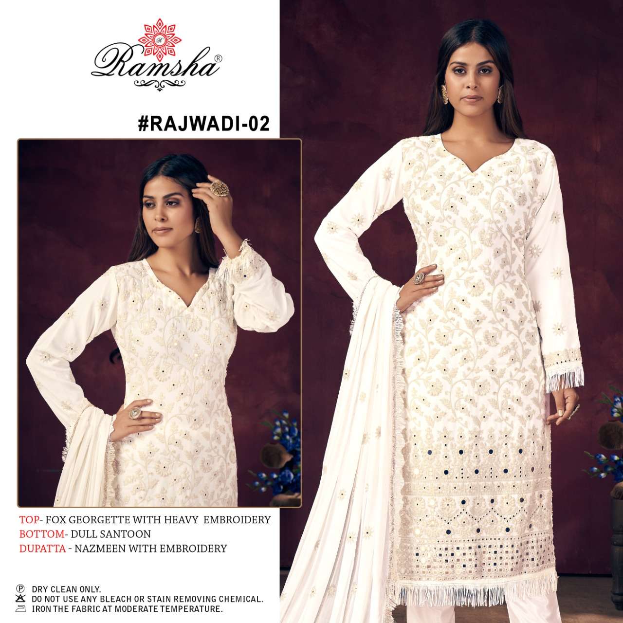 RAJWADI-03 HIT DESIGN BY RAMSHA GEORGETTE EMBROIDERY PAKISTANI DRESS