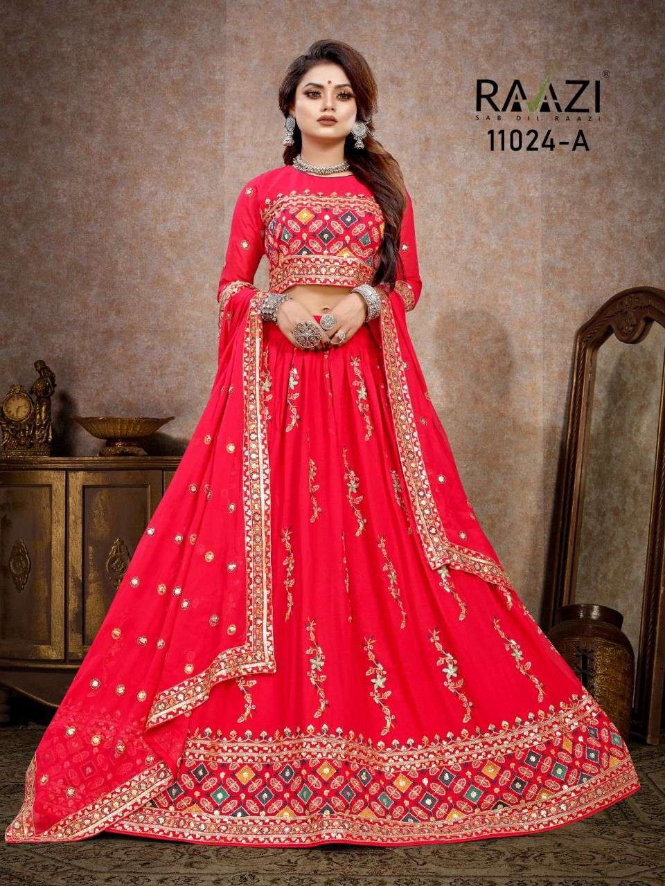 RAMA 11024 COLOURS BY RAAZI 11024-A TO 11024-D SERIES VISCOSE GEORGETTE LEHENGAS