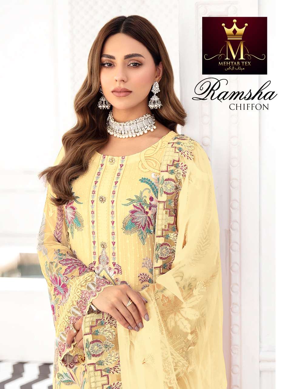 RAMSHA CHIFFON COLOUR BY MEHTAB TEX GEORGETTE HEAVY EMBROIDERY DRESSES