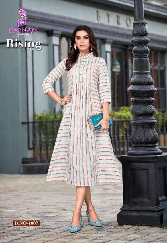 RISING VOL-2 BY POONAM DESIGNER 1001 TO 1008 SERIES COTTON JACQUARD WORK KURTIS