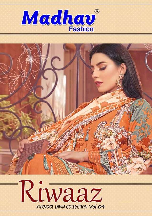 RIWAAZ VOL-4 BY MADHAV FASHION 4001 TO 4006 SERIES COTTON LAWN PAKISTANI DRESSES