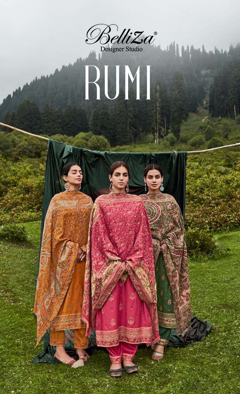 RUMI BY BELLIZA 722-001 TO 722-008 SERIES PASHMINA JACQUARD WORK DRESSES