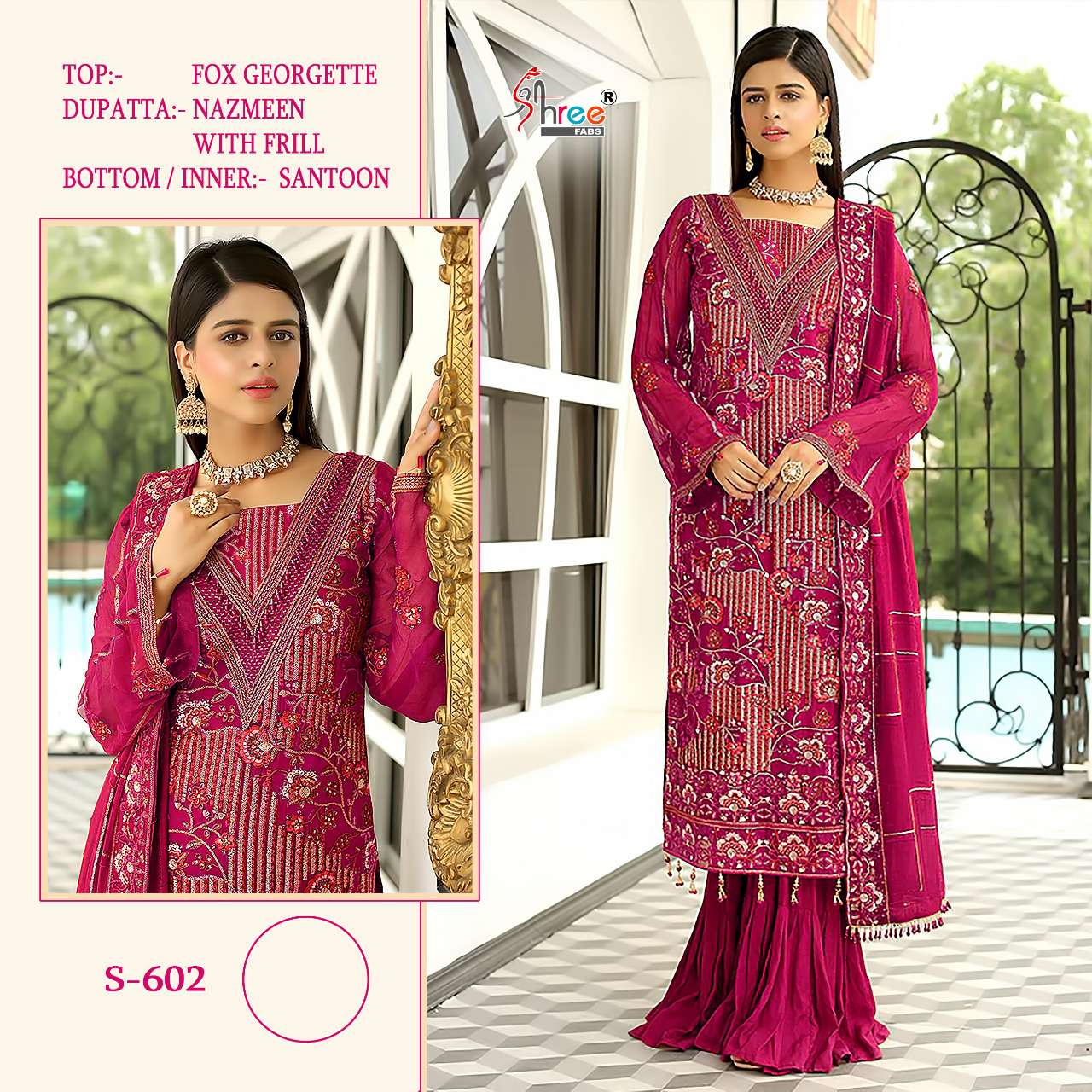 S-602 HIT DESIGN BY SHREE FABS FAUX GEORGETTE EMBROIDERY PAKISTANI DRESS