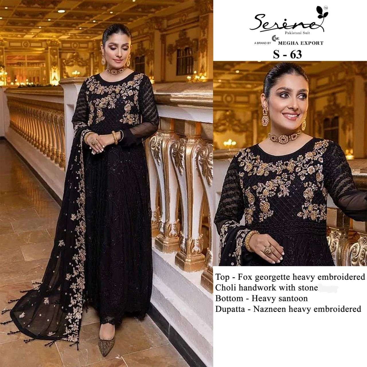 S-63 HIT DESIGN BY SERENE FAUX GEORGETTE EMBROIDERY PAKISTANI DRESS