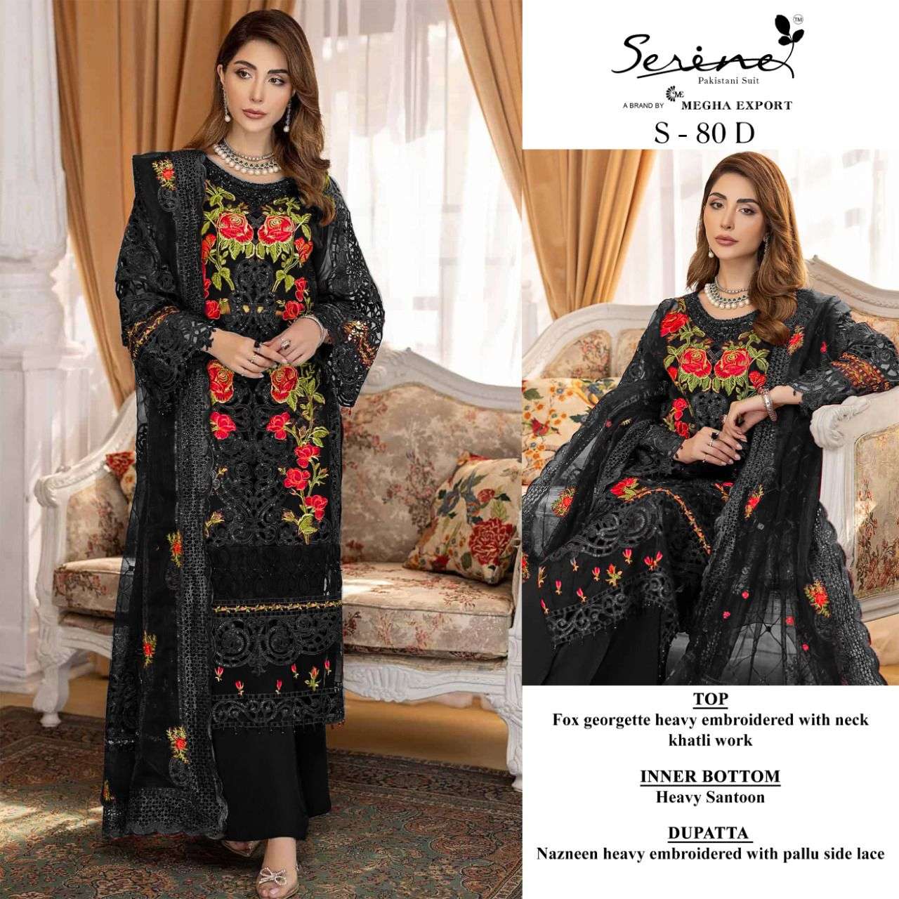 S-80 COLOURS BY SERENE S 80-A TO S 80-D SERIES FAUX GEORGETTE EMBROIDERY DRESSES