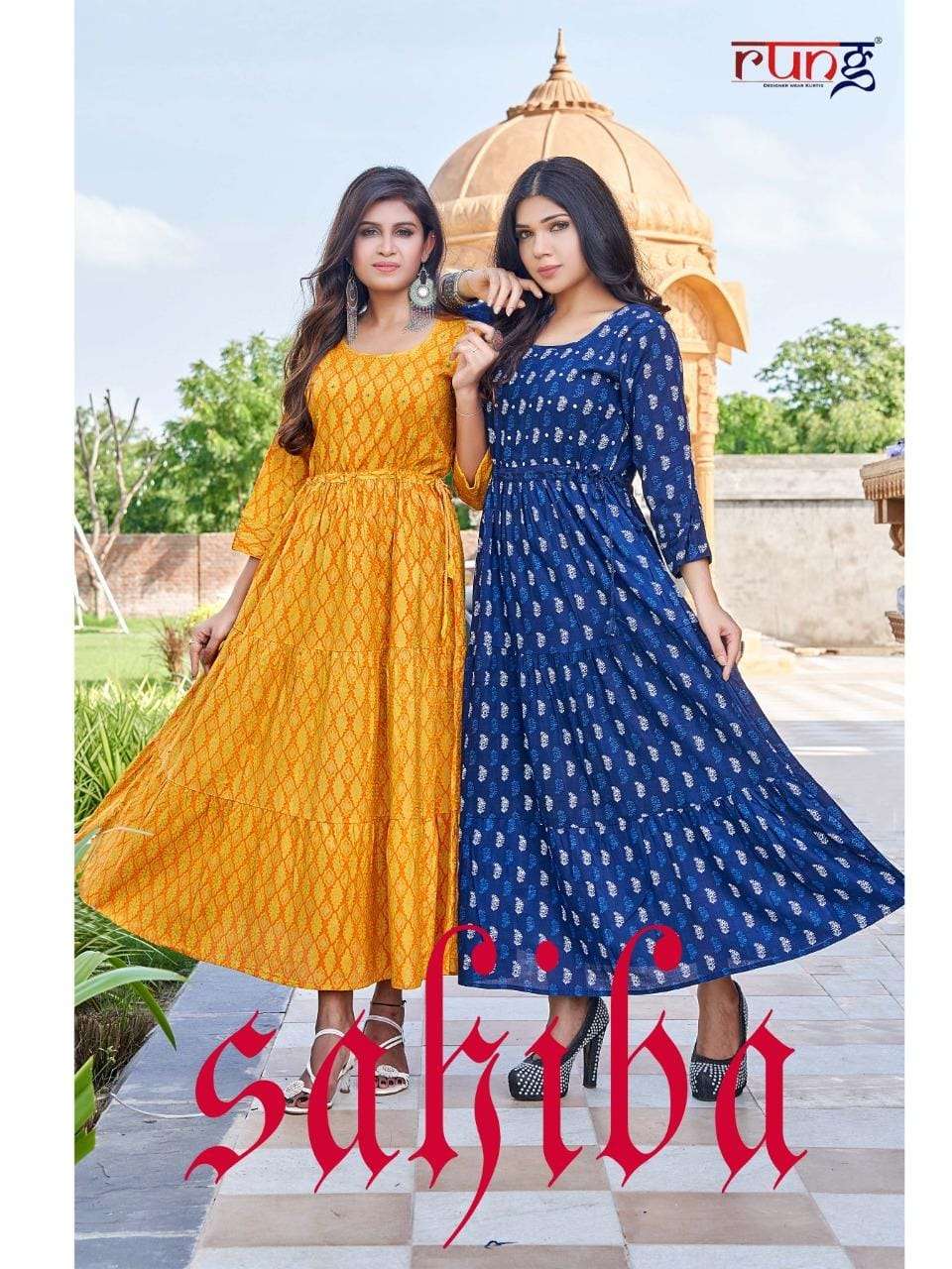 SAHIBA BY RUNG 1001 TO 1005 SERIES RAYON PRINT GOWNS